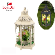 Metal White Candle Lantern with LED Light, Metal Lantern, Metal Garden Lantern