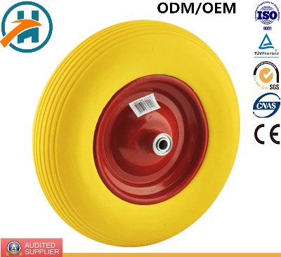 Colour PU Wheel with Steel /Plastic Rim (16*4.00-8)