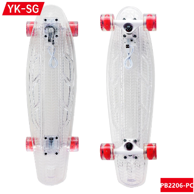 22 Inch Plastic Transparent Skateboard Penny Board with Children′s LED Lights