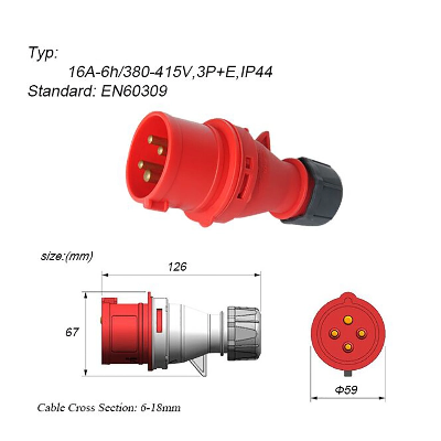 Waterproof Industrial Power Connector EN60309 IP44 IP67