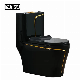  One-Piece Multi-Coloured Ceramic Sanitary Toilet Square Black Gold Ceramic Toilet with Washdown
