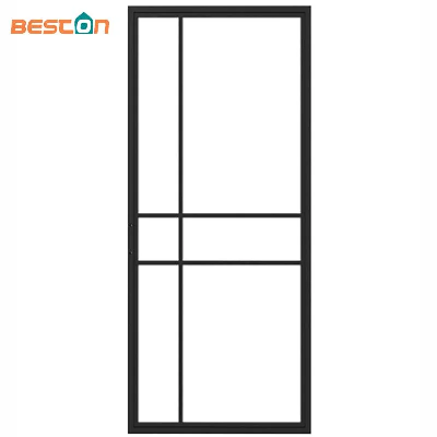 Black Carbon Steel Frame Glass Sliding Barn Door Leaf