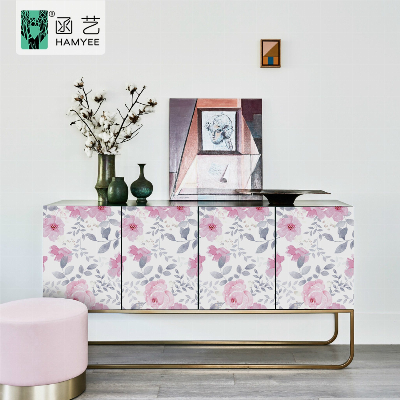 Customized Watercolor Beautiful Pink Flower Peel and Stick Wallpaper for Living Room