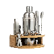  12 Pieces Professional Barware Tools Wooden Stand Bag Travel Gift Stainless Steel Bartender Kit Bar Accessories Jigger Cocktail Shaker Set