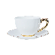 Gold Edge White Bone China Cafe Cups Set with Saucer