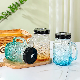  Orange Print Fashion Mason Cup Sealed Handle Sub Cup with Straw Clear Glass Juice Drink Cup