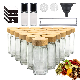  Kitchen Set Square Glass Bottle Spice Container Salt Grinder Pepper Shaker Set with Shelf and Label