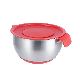  18-28cm Mixing Bowls with Handle 201 Stainless Steel Basin with Silicone Bottom Food Salad Container Red Cover