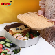  Tableware Rectangle Airtight Lid 1400m Eco Friendly with Elastic Belt Bamboo Food Container Stainless Steel Lunchbox