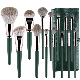  Custom Logo 14 PCS High Quality Professional Private Label Synthetic Brushes Green Makeup Brush Set with Belt Bag