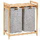 Bamboo Laundry Hamper with Removable Sliding Basket Household Organization Shelf Cabinet