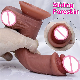  Soft Real Skin Feel Sliding Foreskin Glans Dildo Suction Cup Dick Gay Masturbators Double Penis Anal Plug Sex Toy for Men Women