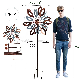  Floral Cutout Jumbo Garden Stick Antique Bronze Patina Colored Metal Craft Windmill Wind Spinner for The Garden Decoration in 75 Inch Tall