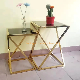  Glass Top Dissolved Form Golden Stainless Steel Coffee Side Flower Table