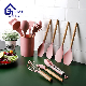  11PCS Pink Color Nylon Kitchenware Set with Wooden Handles Food Safe Cooking Tools for Kitchen Use