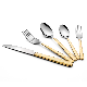  Stainless Steel Knife Fork Spoon Cutlery Set with Golden Wave Design Handle