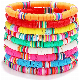  Boho Rainbow Vinyl Disc Clay Beaded Elastic Layering Friendship Surfer Heishi Bracelets