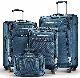  Spinner Softshell Lightweight (blue+sliver) 4 Piece Set Suitcase Travel Bag