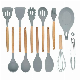  Spaghetti Spatula Silicone Cooking Spoon Wooden Handle Kitchen Set