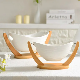  Kitchen Fruit Basket Ceramic Serving Bowl with Bamboo Base Salad Dish