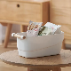  Wooden Handle Plastic Storage Tub Bathroom Tabletop Basket Set