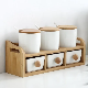  Condiment Serving Set Bamboo Tray Ceramic Bowls with Spoon and Lid