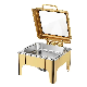  Middle East Stainless Steel Luxury Hydraulic Chaffer Wedding Party Chaffing Dishes Roll Top Buffet Set Stove Gold Oblong Rectangle Food Warmer