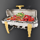  OEM Luxury Decorative 9L Large Capacity Rectangular Roll Top Silver Gold Luxury Buffet Set Stainless Steel Chafing Dish for Wedding Party