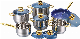  Wholesale 12PCS Stainless Steel Cookware Set with Golden Handles and Blue Glass Lid, Economic Kitchenware Suitable for Any Cooktops with Pots and Pans