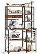  Vintage Brown 6-Tier Microwave Stand Kitchen Shelf with Wire Basket and Hook