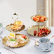  Luminous Round Plate Cake Pan Kitchenware Golden Double-Deck Dessert Tray Stainless Steel Wedding Cake Plate with Rack