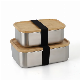  Rubber Band Leakproof Stainless Steel Bamboo Lid Outdoor Food Container Camping Lunch Box