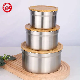  Round Kitchen Container Bamboo Lids Food Storage Jar Stainless Steel Multi-Purpose Camping Lunch Boxes with Silicone Ring