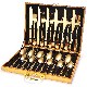 24 PCS Wholesale Stainless Steel Gold Flatware Wtih Wooden Box