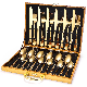  24 PCS Wholesale Stainless Steel Gold Flatware Wtih Wooden Box