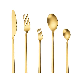  Gold Cutlery Set Square Thick Handle Stainless Steel Gold Flatware Kitchen Utensil