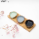 New Design Glossy Reactive Glaze Irregular Shape Dish Saucer with Bamboo Tray