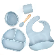 High Quality Nonslip Large Food Grade Silicone Baby Feeding Bibs Bowl Spoon Set
