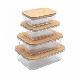  Microwave Safe Heat-Resistant Glass Container Set Lunchbox Bamboo Lid with Silicon Ring
