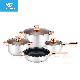  7PCS Stainless Steel Straight Body Cookware Set with 18K Golden Plated Handle