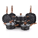  7PCS Non Stick Kitchen Utensils Granite Stone with Wooden Soft Touch Handle Pots and Pans Aluminum Forged Cookware Set with Induction Bottom