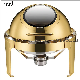  Restaurant Supplies Wholesale Chafing Dishes Roll Top Serving Dish Buffet Stove Luxury 6 Liter Round Golden Chaffing Dishes