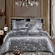  Satin Jacquard Rich Silk 100% Luxury Super Soft Microfiber Fashion Color with Elegant Silver Pattern Duvet Cover Bedding Set