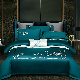  OEM/ODM 100%Cotton Blue Bed Linen Embroidery Duvet Cover Luxury Comforter Set Green Flat Sheet Soft Quilt 4-Piece Home Textile Bedding Set