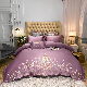  ODM 100% Washed Silk Purple Quilt Comforter Duvet Cover Queen Size Bed Fitted Sheets Embroidery Pillow Cases 4PCS Home Textile Bedding Set Supplier