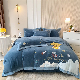  Wholesale King Queen Size Velvet Cartoon Embroidery Comforter Duvet Cover Winter Bed Linen Fitted Sheets Blue Coverlets 4PCS Kids′ Bedding Set