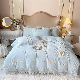  Wholesale Blue Milk Velvet Flower Home Textile Embroidery Pillow Shams Skin-Friendly Bed Linen Sheets Ruffle Warm Queen Size 4PCS Bedding Set for Winter