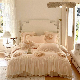  High-End 4PCS Home Textile Pink Satin Comforter Duvet Cover 100% Cotton Lace Coverlets Pillowcase Pillow Shams Queen Size Bedding Set