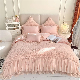  100% Cotton Lace Comforter Quilt Duvet Cover 4PCS Home Textile Pink Bed Linen Fitted Sheets Coverlets Hotel Pillow Shams Bedsheets Bedding Set Supplier