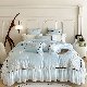  Customizable Summer 100% Lyocell Fiber Blue Lace Comforter Cover Cool Silky Coverlets White Embroidery Pillow Shams 4PCS Bed Sheets Bedding Set Supplier